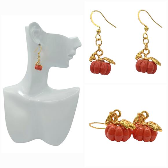 Pumpkin Dangle Earrings – Cute Fall Accessory - Picture 4 of 5